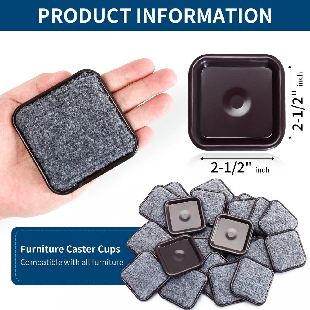 (72 PCS) BED LEG SQUARES 2 1/2" REUSABLE BOTTOM FURNITURE FLOOR PROTECTORS